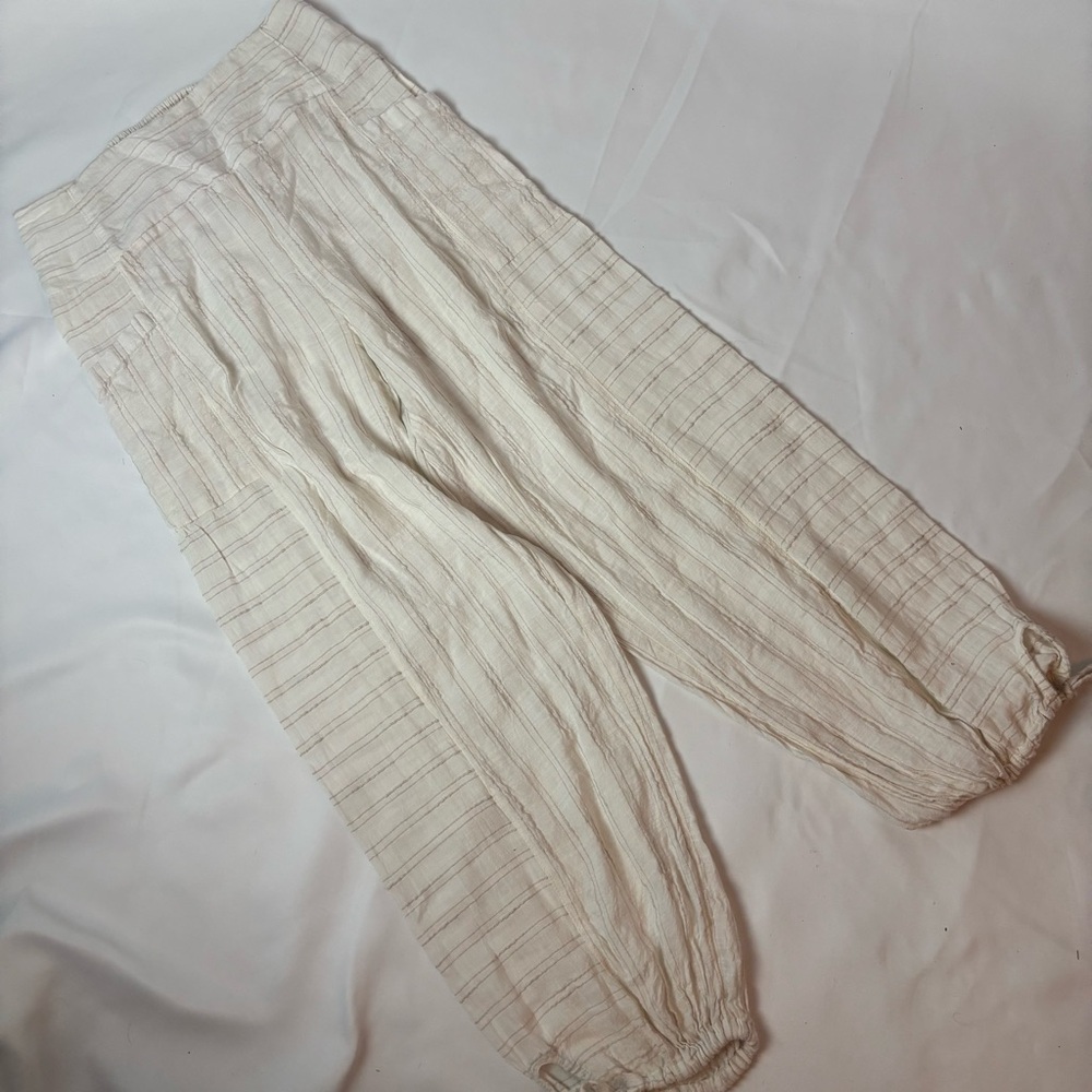 L*Space Summer Love Pants Cream Beige Stripe Tie Ankle Swim Cover Up Size M - Picture 2 of 5